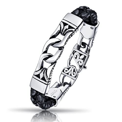 COOLMAN Herren Lederarmband schwarz 22.3 cm mit Edelstahl Verschluss Armbänder Tolles Geschenke für Männer (mit Schmuckschatulle) von COOLMAN