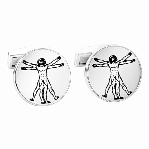 Herren-Manschettenknöpfe | Originelle Manschettenknöpfe für Hemd | Geschenke für Hochzeit Edelstahl | schwarzer Schmuck Geek Wissenschaft Vitruv, Unique, Edelstahl, Nein von COOLMETALJACKET