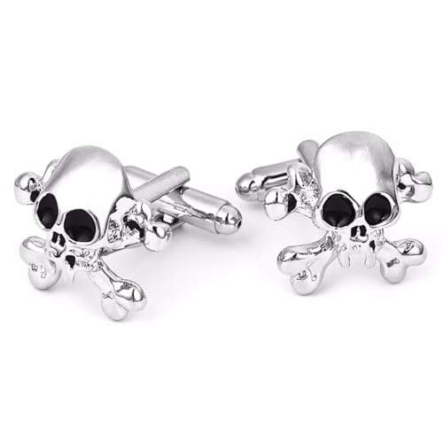 Manschettenknöpfe Totenkopf | Originelle Manschettenknöpfe für Herrenhemd | Geschenke für Hochzeit Edelstahl | Silberfarbener Piratenschädel von COOLMETALJACKET