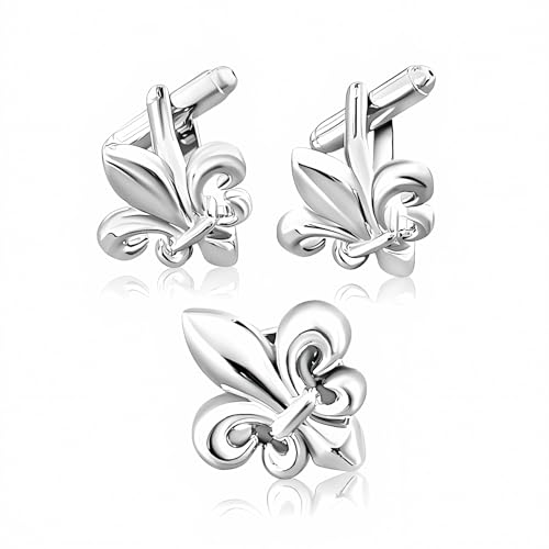 Set Manschettenknöpfe und Anstecknadel Fleur de Lys | Manschettenknöpfe klassisch und elegant | Geschenk für Hochzeitshemd für Herren | Zubehör für Herren | französischer Musketierärmel, luxuriös, von COOLMETALJACKET