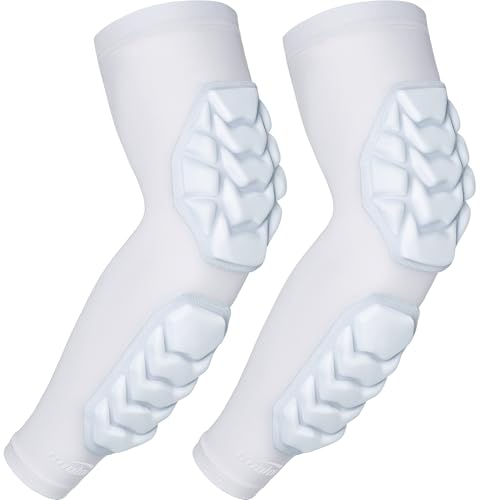 COOLOMG Armlinge Ellenbogenpad Kompression Basketball Fußball Handball Volleyball Crashproof für Damen Herren Jungen 1 Paar MEHRWEG (weiß, XS) von COOLOMG