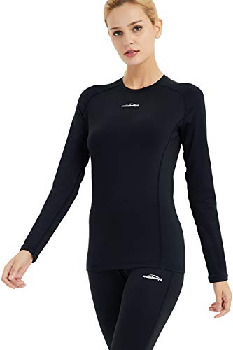 COOLOMG Damen Kompressionsshirt Langarm Funktionsshirt Thermowäsche Winter Baselayer Shirt Schwarz M von COOLOMG