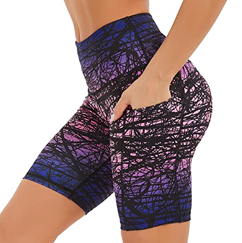 COOLOMG Damen Kurze Laufhose Yoga Shorts mit Taschen Radlerhose Sporthose Gym Fitness Workout Zweig_lila M von COOLOMG