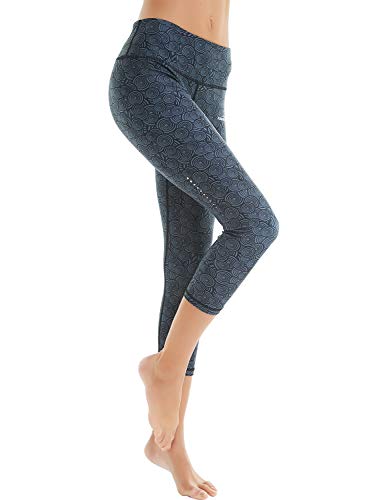 COOLOMG Damen Sport Leggings Laufhose 3/4 lang mit Taschen Yogahose Kompressionshose Kreis_schwarz L von COOLOMG