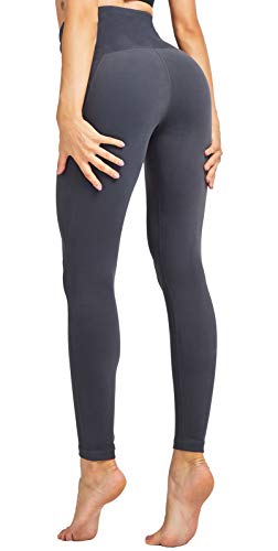 COOLOMG Damen Leggings Yoga Hose Hohe Taille Sporthose Laufhose Training&Fitness mit Taschen Dunkelgrau XL von COOLOMG