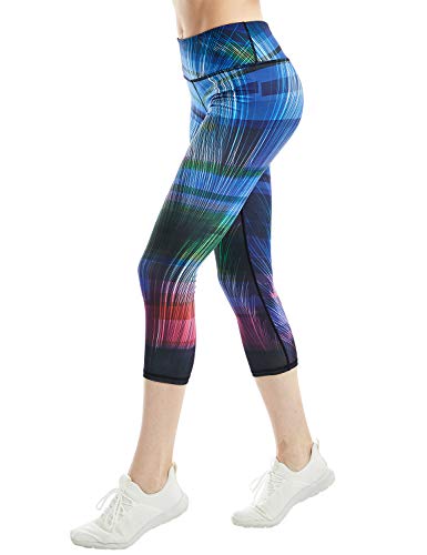 COOLOMG Damen Sport Leggings Laufhose 3/4 lang mit Taschen Yogahose Kompressionshose Kurve L von COOLOMG