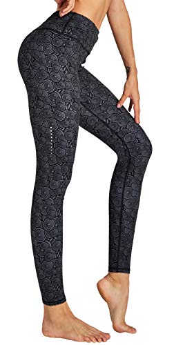 COOLOMG Damen Sport Leggings Laufhose lang mit Taschen Yogahose Kompressionshose Kreis_schwarz S von COOLOMG