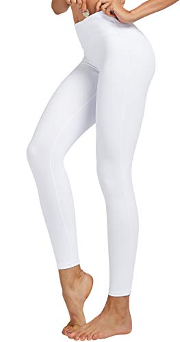 COOLOMG Damen Sport Leggings Laufhose mit Taschen Yogahose lang Kompressionshose Weiß XL von COOLOMG