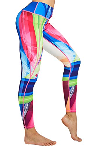 COOLOMG Damen Sport Leggings mit Taschen Blickdicht Sporthose Yogahose Laufhose Regenbogen XL von COOLOMG