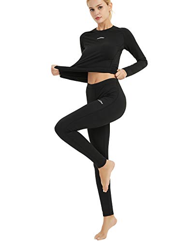 COOLOMG Damen Thermowäsche Set Funktionswäsche Baselayer Sport Joggen Outdoor Innenfleece Winter Schwarz M von COOLOMG