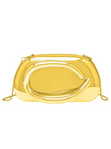 COOLOYA Damen Acryl Clutch Geldbörsen Abend Hochzeit Handtaschen Retro Metall Lenker Geldbörse Crossbody Taschen mit Kette, Deep Gold Glossy, Einheitsgröße, Weich von COOLOYA