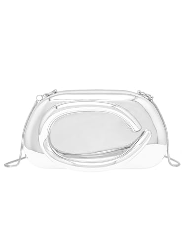 COOLOYA Damen Acryl Clutch Geldbörsen Abend Hochzeit Handtaschen Retro Metall Lenker Geldbörse Crossbody Taschen mit Kette, Silber-glänzend, Einheitsgröße von COOLOYA