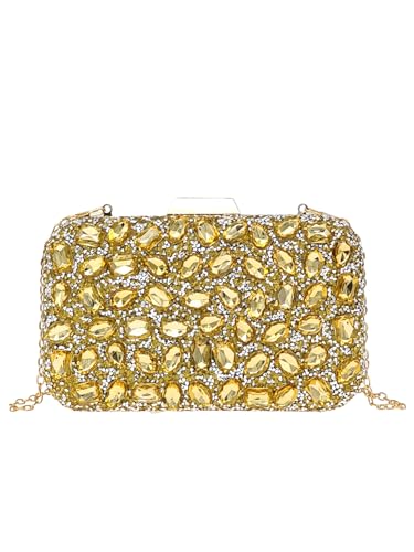 COOLOYA Damen-Clutch, Kristall, Luxus, Clutch, Geldbörse, glitzernde Tasche, Crossbody, Schulterhandtaschen mit Kette, Gold, Einheitsgröße, Weich von COOLOYA