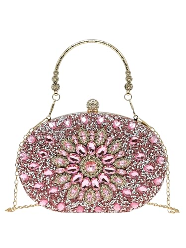 COOLOYA Damen-Clutch-Geldbörse, glitzernde Strasssteine, Sonnenblumen-Glitzer, Umhängetasche, Abendtasche, Hochzeit, Handtasche mit Kette, Pink, Einheitsgröße von COOLOYA