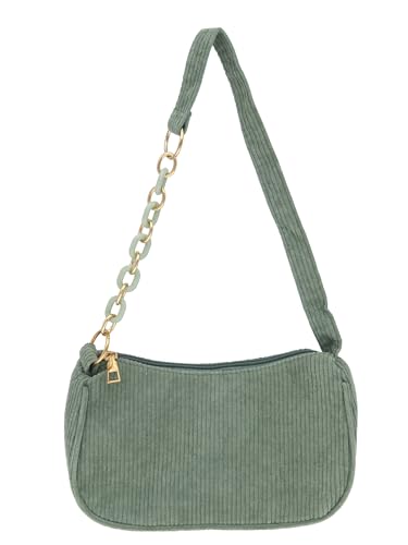 COOLOYA Damen Corduroy Unterarmtasche Mini Umhängetasche Strukturierte Gerippte Handtasche Kleine Tägliche Clutch Geldbörse, Grün , Einheitsgröße von COOLOYA