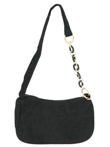 COOLOYA Damen Corduroy Unterarmtasche Mini Umhängetasche Strukturierte Gerippte Handtasche Kleine Tägliche Clutch Geldbörse, Schwarz, Einheitsgröße, Weich von COOLOYA