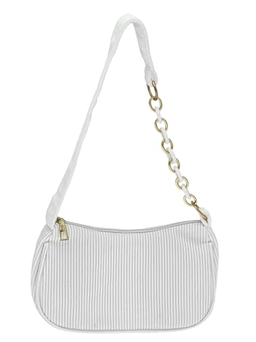 COOLOYA Damen Corduroy Unterarmtasche Mini Umhängetasche Strukturierte Gerippte Handtasche Kleine Tägliche Clutch Geldbörse, Weiss/opulenter Garten, Einheitsgröße, Weich von COOLOYA