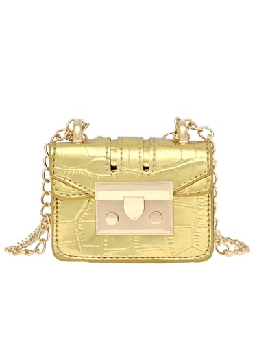 COOLOYA Damen Flap Mini Metall Crossbody Bag Kompaktes Design Handtasche Abend Party Kleine Clutch Geldbörsen mit Kette, Gold, Einheitsgröße, Weich von COOLOYA