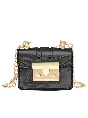 COOLOYA Damen Flap Mini Metall Crossbody Bag Kompaktes Design Handtasche Abend Party Kleine Clutch Geldbörsen mit Kette, Schwarz, Einheitsgröße von COOLOYA
