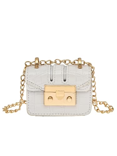 COOLOYA Damen Flap Mini Metall Crossbody Bag Kompaktes Design Handtasche Abend Party Kleine Clutch Geldbörsen mit Kette, Weiss/opulenter Garten, Einheitsgröße, Weich von COOLOYA