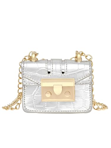 COOLOYA Damen Flap Mini Metall Crossbody Bag Kompaktes Design Handtasche Abend Party Kleine Clutch Geldbörsen mit Kette, silber, Einheitsgröße von COOLOYA