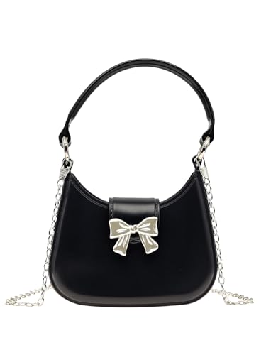 COOLOYA Damen-Handtasche mit Schleife, Y2K, Party-Clutch, Mondform, Geldbörse mit Riemen, Schwarz, Einheitsgröße, Weich von COOLOYA