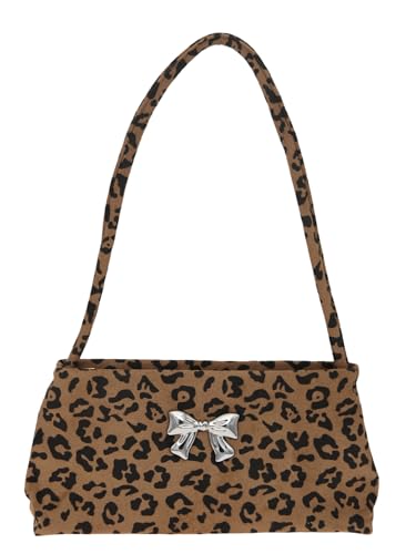 COOLOYA Damen Leopard Print Achseltaschen Handtasche Retro Y2k Party Schultertasche Metall Schleife Clutch Geldbörsen, braun, Einheitsgröße von COOLOYA