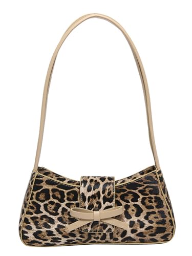 COOLOYA Damen Leopardenmuster Achseltaschen Bowknot Handtasche Schultertasche Retro Y2k Party Clutch Geldbörsen, Beige Leopard, Einheitsgröße, Weich von COOLOYA