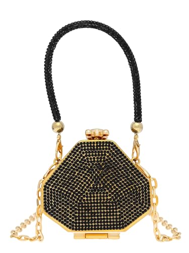 COOLOYA Damen Mini Acryl Sparky Strass Crossbody Taschen Abend Kleine Clutch Geldbörsen Kette Griff Handtasche, Schwarz, Einheitsgröße, Weich von COOLOYA