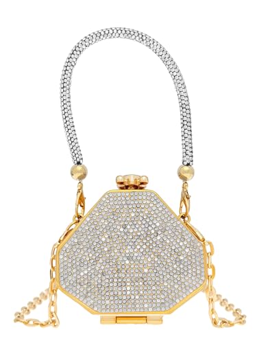 COOLOYA Damen Mini Acryl Sparky Strass Crossbody Taschen Abend Kleine Clutch Geldbörsen Kette Griff Handtasche, silber, Einheitsgröße von COOLOYA