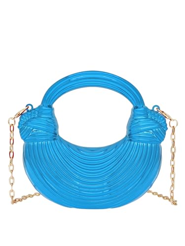 COOLOYA Damen Mini Crescent Acryl Designer Luxus Tasche Clutch Geldbörse Crossbody Schulter Handtasche mit Kette, Blaue Plissee, Einheitsgröße, Weich von COOLOYA