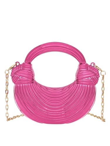 COOLOYA Damen Mini Crescent Acryl Designer Luxus Tasche Clutch Geldbörse Crossbody Schulter Handtasche mit Kette, Rosa plissiert, Einheitsgröße, Weich von COOLOYA