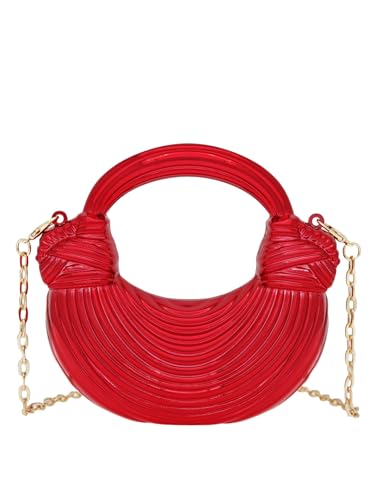 COOLOYA Damen Mini Crescent Acryl Designer Luxus Taschen Clutch Geldbörse Tasche Crossbody Schulter Handtaschen mit Kette Rot Schnalle Einheitsgröße von COOLOYA