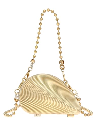 COOLOYA Damen Mini Glänzende Kette Crossbody Abendtasche Sparkly Clutch Geldbörsen Schulter Handtasche Taschen, Goldfarbene Jakobsmuschel, Einheitsgröße, Weich von COOLOYA