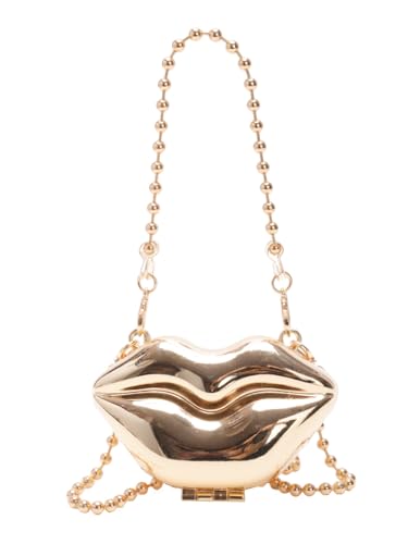 COOLOYA Damen Mini Glänzende Kette Crossbody Abendtasche Sparkly Clutch Geldbörsen Schulter Handtasche Taschen, Goldfarbene Lippe, Einheitsgröße, Weich von COOLOYA