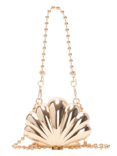 COOLOYA Damen Mini Glänzende Kette Crossbody Abendtasche Sparkly Clutch Geldbörsen Schulter Handtasche Taschen, Goldfarbenes Blütenblatt, Einheitsgröße, Weich von COOLOYA