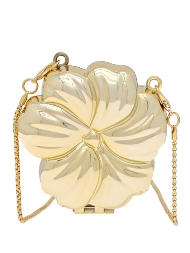 COOLOYA Damen Mini Glänzende Kette Crossbody Abendtasche Sparkly Clutch Geldbörsen Schulter Handtasche Taschen, Goldfarbenes Blumenmuster, Einheitsgröße, Weich von COOLOYA
