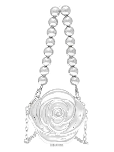 COOLOYA Damen Mini Glänzende Kette Crossbody Abendtasche Sparkly Clutch Geldbörsen Schulter Handtasche Taschen, Silberfarbene Rose, Einheitsgröße, Weich von COOLOYA