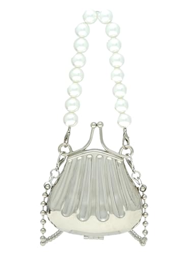 COOLOYA Damen Mini Glänzende Kette Crossbody Abendtasche Sparkly Clutch Geldbörsen Schulter Handtasche Taschen, Silberne Perle, Einheitsgröße, Weich von COOLOYA