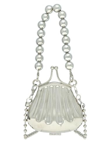 COOLOYA Damen Mini Glänzende Kette Crossbody Abendtasche Sparkly Clutch Geldbörsen Schulter Handtasche Taschen, Silberne Stahlperlen, Einheitsgröße, Weich von COOLOYA