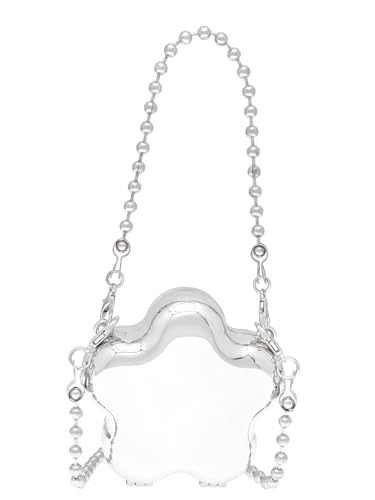 COOLOYA Damen Mini Glänzende Kette Crossbody Abendtasche Sparkly Clutch Geldbörsen Schulter Handtasche Taschen, Silberner glänzender Stern, Einheitsgröße, Weich von COOLOYA