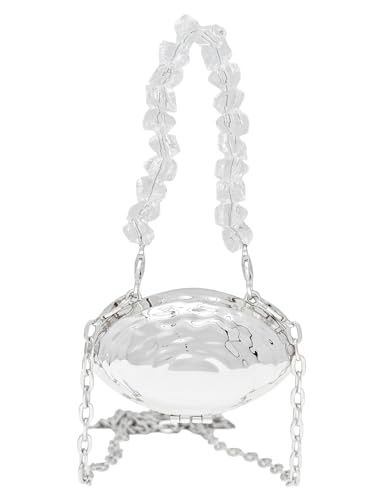 COOLOYA Damen Mini Glänzende Kette Crossbody Abendtasche Sparkly Clutch Geldbörsen Schulter Handtasche Taschen, Silver Egg, Einheitsgröße von COOLOYA