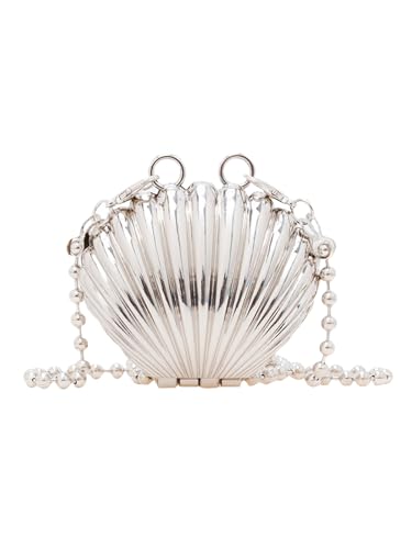 COOLOYA Damen Mini Glänzende Kette Crossbody Abendtasche Sparkly Clutch Geldbörsen Schulter Handtasche Taschen Silber Shell One Size von COOLOYA