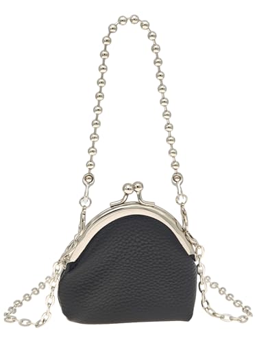COOLOYA Damen Mini PU Strukturierte Crossbody Taschen Abend Kleine Clutch Geldbörsen Perlen Kette Griff Handtasche, Schwarz, Einheitsgröße von COOLOYA