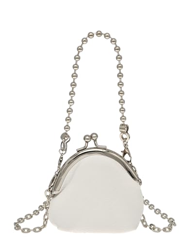 COOLOYA Damen Mini PU Strukturierte Crossbody Taschen Abend Kleine Clutch Geldbörsen Perlen Kette Griff Handtasche, Weiss/opulenter Garten, Einheitsgröße, Weich von COOLOYA