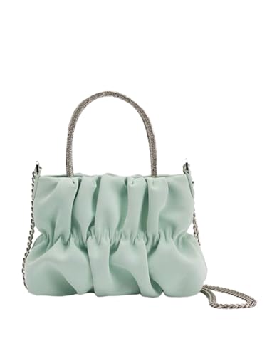 COOLOYA Damen Mini Plissee Clutch Geldbörsen Strass Griff Crossbody Tasche Abend Hochzeit Handtasche mit Riemen, Mintgrün, Einheitsgröße von COOLOYA