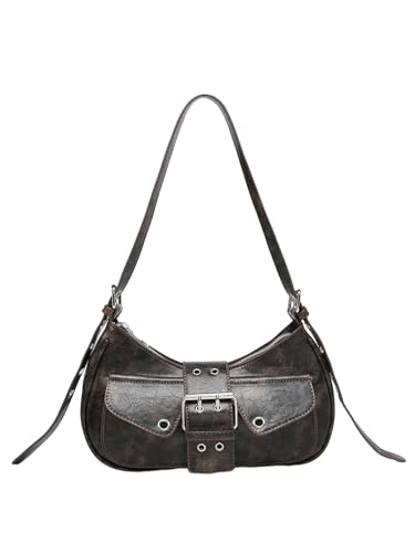 COOLOYA Damen Retro Clutch Geldbörsen Y2K Handtasche Punk Unterarmtasche Multi Pocket Shoulder Crossbody Bag, Kaffee, Einheitsgröße von COOLOYA