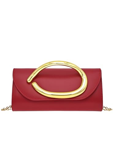 COOLOYA Damen Retro Metallgriff Crossbody Tasche Flap Rechteckige Handtasche Abend Clutch Geldbörsen mit Kettenriemen, Rot/Ausflug, einfarbig (Getaway Solids), Einheitsgröße, Weich von COOLOYA