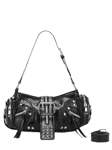 COOLOYA Damen Retro PU Leder Unterarmtaschen Y2k Schnalle Schultertasche Punk Handtasche Clutch Geldbörse, Schwarz, Einheitsgröße, Weich von COOLOYA