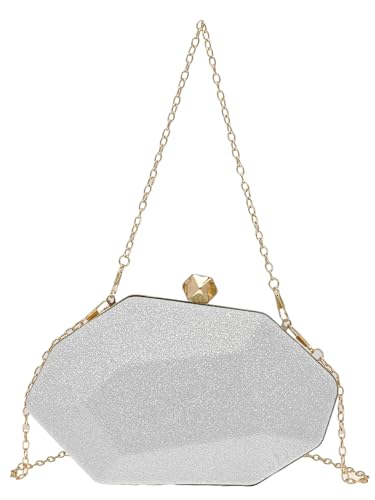 COOLOYA Damen Sparkly Unregelmäßige Clutch Geldbörsen Geometrische Glitzer Crossbody Tasche Abend Hochzeit Handtasche mit Kette, Weiss/opulenter Garten, Einheitsgröße, Weich von COOLOYA